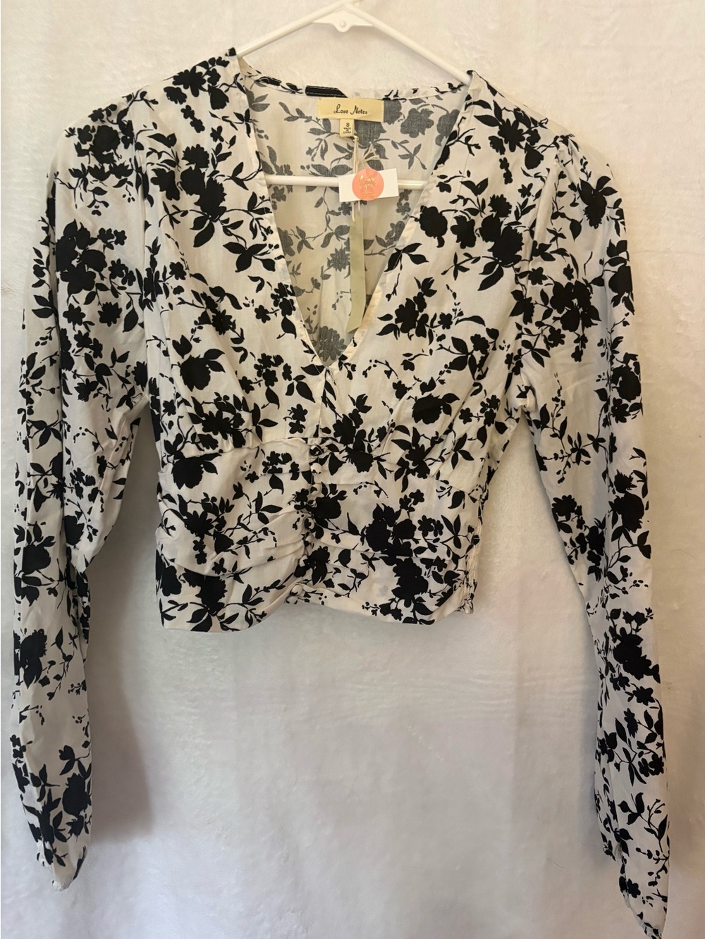 Love Notes- Black & White Floral V-Neck Blouse